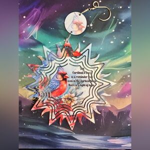 NEW 8” Cardinal Starburst Wind spinner Art - Red Blue Decorative Hanging